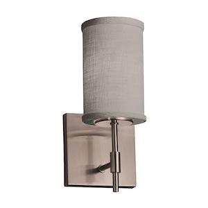 Textile Union - 1 Light Short Wall Sconce with Cylinder Flat Rim Gray Woven Fabric Shade - 1039157