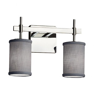 Textile Union - 2 Light Bath Bar with Cylinder Flat Rim Gray Woven Fabric Shade