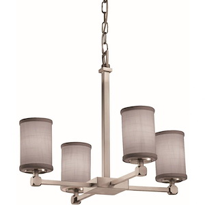 Textile Tetra - 4 Light Chandelier with Cylinder Flat Rim Gray Woven Fabric Shade