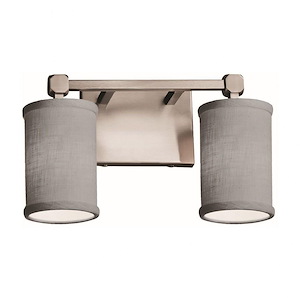 Textile Tetra - 2 Light Bath Bar with Cylinder Flat Rim Gray Woven Fabric Shade - 1039237