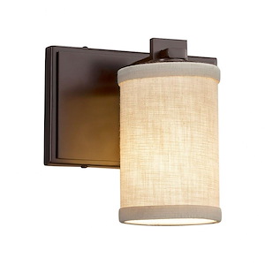Textile Era - 1 Light Wall Sconce with Cylinder Flat Rim Cream Woven Fabric Shade