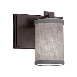Textile Era - 1 Light Wall Sconce with Cylinder Flat Rim Gray Woven Fabric Shade - 1039347