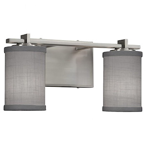 Textile Era - 2 Light Bath Bar with Cylinder Flat Rim Gray Woven Fabric Shade - 1039353