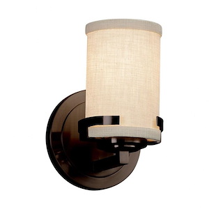 Textile Atlas - 1 Light Wall Sconce with Cylinder Flat Rim Cream Woven Fabric Shade - 1039408