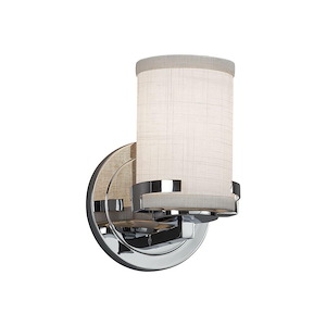 Textile Atlas - 1 Light Wall Sconce with Cylinder Flat Rim Gray Woven Fabric Shade - 1039409