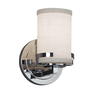 Textile Atlas - 1 Light Wall Sconce with Cylinder Flat Rim White Woven Fabric Shade