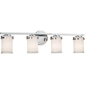 Textile Atlas - 4 Light Bath Bar with Cylinder Flat Rim White Woven Fabric Shade - 1039419