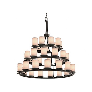 Textile Dakota - 36 Light 3-Tier Ring Chandelier with Cylinder Flat Rim White Woven Fabric Shade