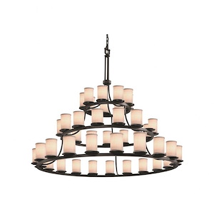Textile Dakota - 45 Light 3-Tier Ring Chandelier with Cylinder Flat Rim White Woven Fabric Shade