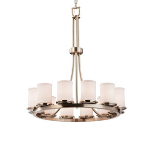 Textile Dakota - 12 Light Tall Ring Chandelier with Cylinder Flat Rim White Woven Fabric Shade