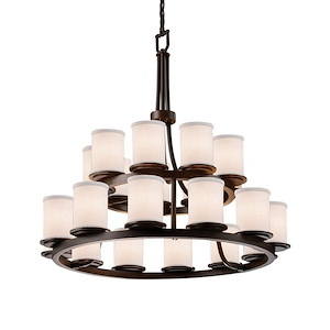 Textile Dakota - 21 Light 2-Tier Ring Chandelier with Cylinder Flat Rim White Woven Fabric Shade - 1039816