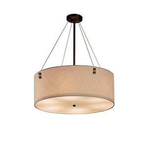 Textile Finials - 6 Light 24 Inch Drum Pendant with Cylinder Finials and Drum Cream Woven Fabric Shade - 1039999
