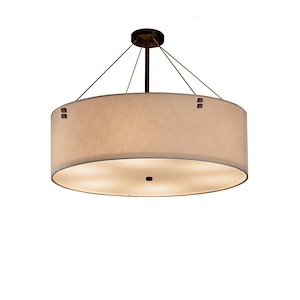 Textile Finials - 8 Light 36 Inch Drum Pendant with Square Finials and Drum Cream Woven Fabric Shade