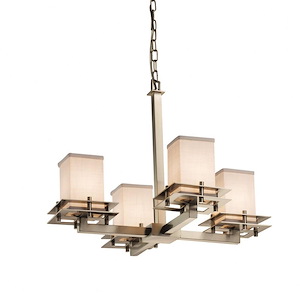 Textile Metropolis - 4 Light Chandelier with Square Flat Rim White Woven Fabric Shade - 1039113