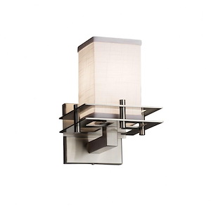 Textile Metropolis - 1 Light 2 Flat Bars Wall Sconce with Square Flat Rim White Woven Fabric Shade