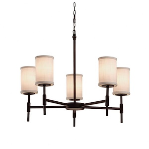 Textile Union - 5 Light Chandelier with Cylinder Flat Rim White Woven Fabric Shade - 1039146