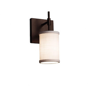 Textile Union - 1 Light Short Wall Sconce with Cylinder Flat Rim White Woven Fabric Shade