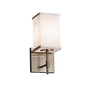 Textile Union - 1 Light Short Wall Sconce with Square Flat Rim White Woven Fabric Shade