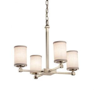 Textile Tetra - 4 Light Chandelier with Cylinder Flat Rim White Woven Fabric Shade