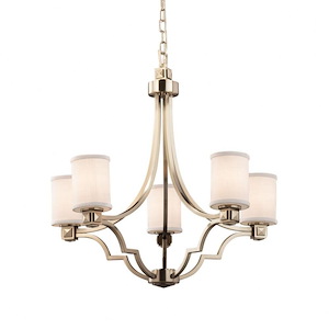 Textile Argyle - 5 Light Chandelier with Cylinder Flat Rim White Woven Fabric Shade