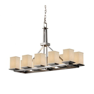 Textile Montana - 10 Light Rectangular Ring Chandelier with Square Flat Rim Cream Woven Fabric Shade