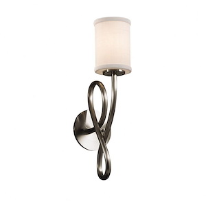 Textile Capellini - 1 Light Wall Sconce with Cylinder Flat Rim White Woven Fabric Shade - 1039878