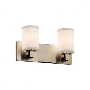 Textile Modular - 2 Light Bath Bar with Cylinder Flat Rim White Woven Fabric Shade - 1039908