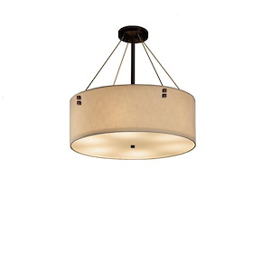 Textile Finials - 3 Light 18 Inch Drum Pendant with Cylinder Finials and Drum Cream Woven Fabric Shade - 1039981