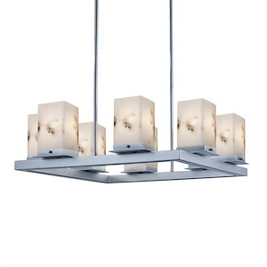 LumenAria Laguna - 25 Inch 72W 8 LED Outdoor Chandelier with Rectangle Faux Alabaster Shade