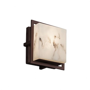 LumenAria Avalon - 6.5 Inch 14W LED Square ADA Outdoor Wall Sconce with Faux Alabaster Shade - 923275