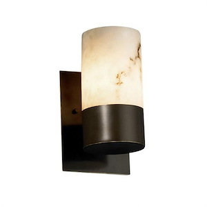 LumenAria Dakota - 1 Light Uplight Wall Sconce with Cylinder/Flat Rim Faux Alabaster Shade