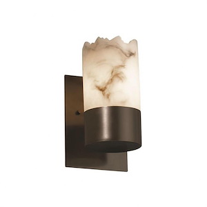 LumenAria Dakota - 1 Light Uplight Wall Sconce with Cylinder/Broken Rim Faux Alabaster Shade