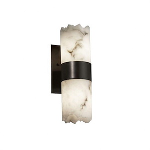 LumenAria Dakota - 2 Light Downlight Wall Sconce with Cylinder/Broken Rim Faux Alabaster Shade