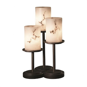 LumenAria Dakota - 3 Light Table Lamp with Cylinder/Flat Rim Faux Alabaster Shade