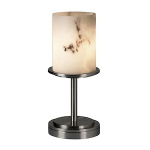 LumenAria Dakota - 1 Light Short Table Lamp with Cylinder/Flat Rim Faux Alabaster Shade