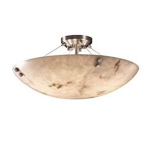 LumenAria Finials - 3 Light Semi-Flush Mount with Round Bowl Faux Alabaster Shade and Cylinder Finials - 1038571