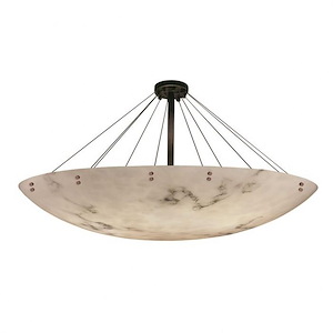 LumenAria Finials - 16 Light Semi-Flush Mount with Round Bowl Faux Alabaster Shade and Cylinder Finials