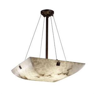 LumenAria Finials - 3 Light Pendant with Square Bowl Faux Alabaster Shade and Concentric Square Finials - 1038600