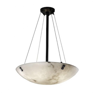 LumenAria Finials - 3 Light Pendant with Round Bowl Faux Alabaster Shade and Square Finials - 1038625