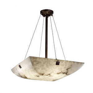 LumenAria Finials - 6 Light Pendant with Square Bowl Faux Alabaster Shade and Concentric Square Finials