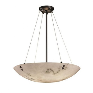 LumenAria Finials - 12 Light Pendant with Round Bowl Faux Alabaster Shade and Cylinder Finials - 1038682