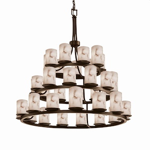 LumenAria Dakota - 36 Light 3-Tier Ring Chandelier with Cylinder/Flat Rim Faux Alabaster Shade - 1035109