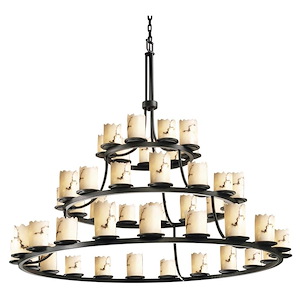 LumenAria Dakota - 45 Light 3-Tier Ring Chandelier with Cylinder/Broken Rim Faux Alabaster Shade - 1035110