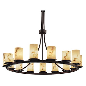 LumenAria Dakota - 15 Light Ring Chandelier with Cylinder/Flat Rim Faux Alabaster Shade - 1035111