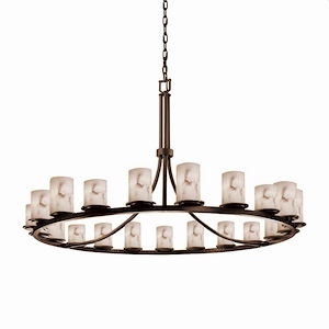 LumenAria Dakota - 21 Light Ring Chandelier with Cylinder/Flat Rim Faux Alabaster Shade - 1035112