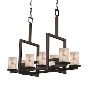 LumenAria Dakota - 8 Light Up and 3 Downlight Bridge Chandelier with Cylinder/Flat Rim Faux Alabaster Shade - 1035113