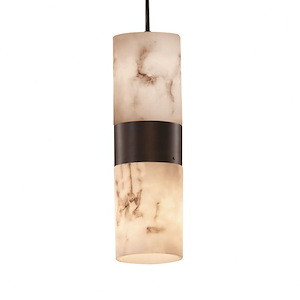 LumenAria Dakota - 2 Light Small Up and Downlight Pendant with Cylinder/Flat Rim Faux Alabaster Shade - 1035122