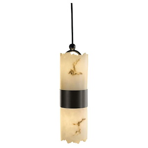 LumenAria Dakota - 2 Light Small Up and Downlight Pendant with Cylinder/Broken Rim Faux Alabaster Shade - 1035123