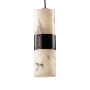 LumenAria Dakota - 2 Light Large Up and Downlight Pendant with Cylinder/Flat Rim Faux Alabaster Shade - 1035124