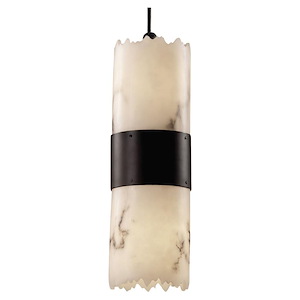 LumenAria Dakota - 2 Light Large Up and Downlight Pendant with Cylinder/Broken Rim Faux Alabaster Shade - 1035125